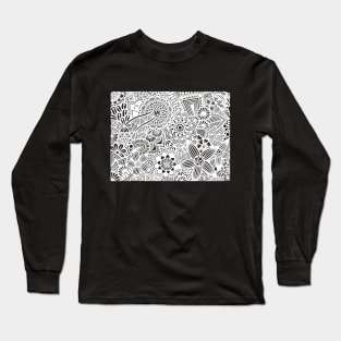 White Zentangle Pattern Long Sleeve T-Shirt